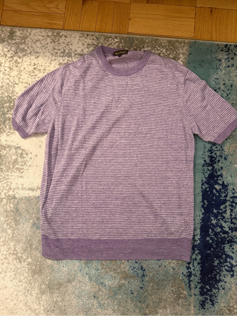 Paul Stuart Lavender Striped Short Sleeve Knit Shirt